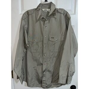 VTG Duxbak shirt mens xl Khaki‎ Safari Outdoor Button Fly Fishing Embroidered